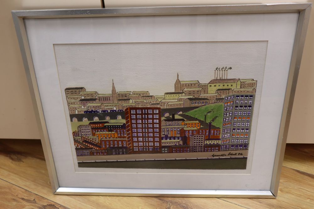 Grandpa Roberts, oil on board, Cityscape, signed and dated 84, 29 x 39cm